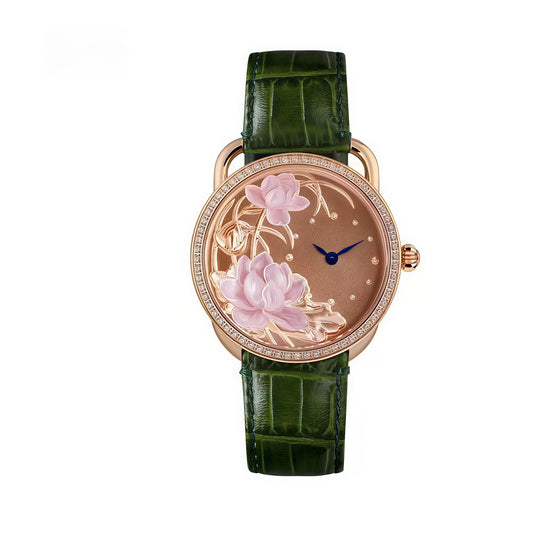 【DEJOY BODHI】Double Lotus Mother of Pearl Relief Watch | Buddhist Luxury Timepiece
