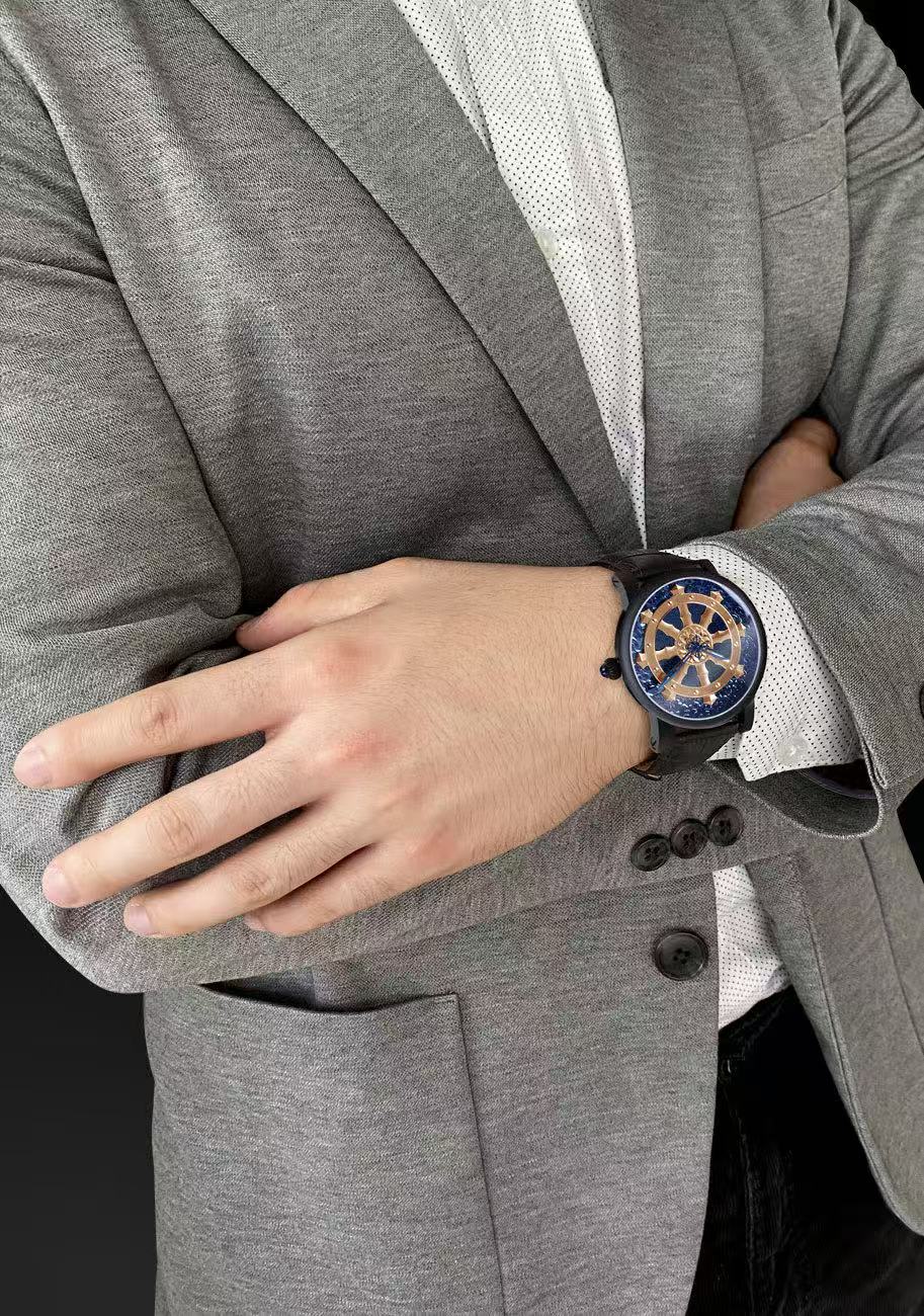 【DEJOY BODHI】45mm Golden Dharma Wheel Mechanical Watch | Buddhist Eight Auspicious Luxury