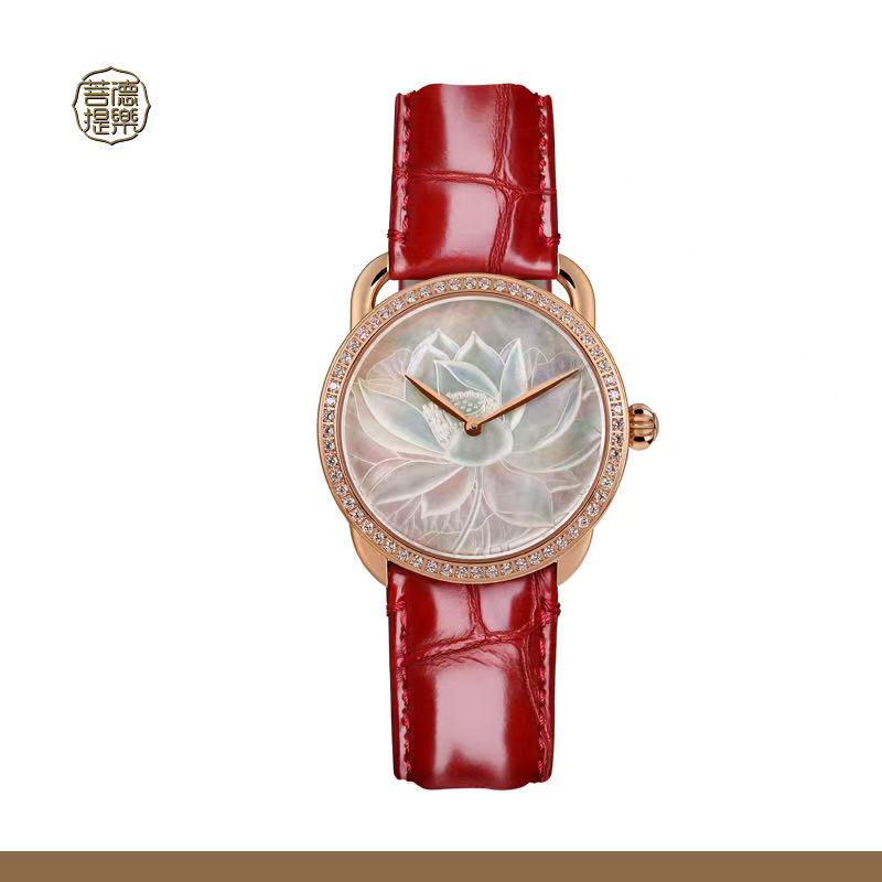 【DEJOY BODHI】38mm Lotus Mother of Pearl Relief Watch | Buddhist Luxury Timepiece