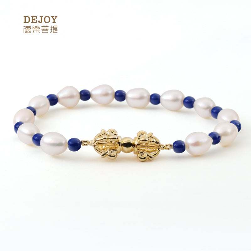 Kyanite Pearl Vajra Pestle Prayer Bracelet | Buddhist Gemstone Jewelry