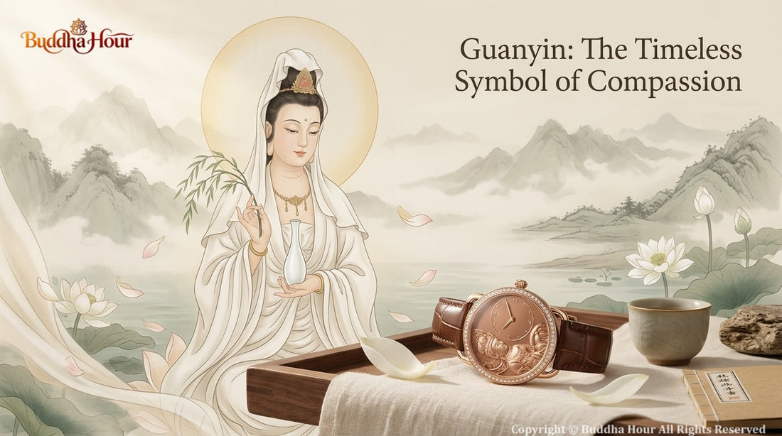 Guanyin Bodhisattva of Compassion — serene figure in white robe, symbol of mercy and wisdom in Eastern Buddhism