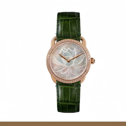【DEJOY BODHI】38mm Lotus Mother of Pearl Relief Watch | Buddhist Luxury Timepiece
