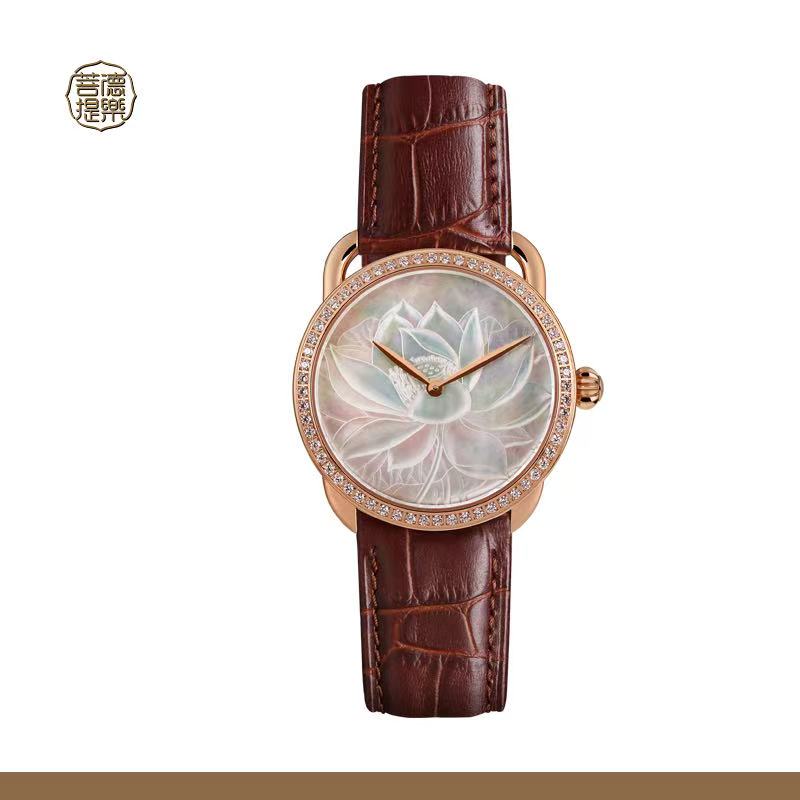【DEJOY BODHI】38mm Lotus Mother of Pearl Relief Watch | Buddhist Luxury Timepiece
