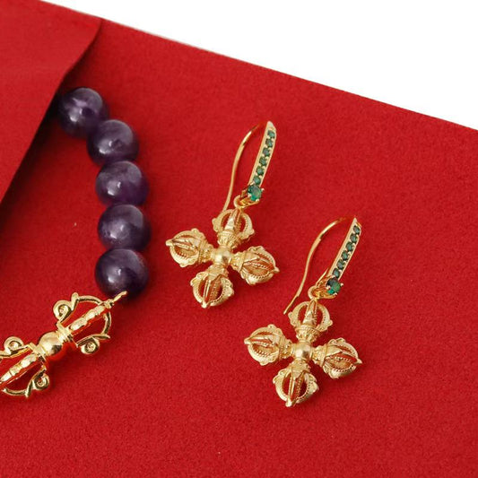 Vajra Pestle Amulet Earrings | Premium Buddhist Sacred Jewelry