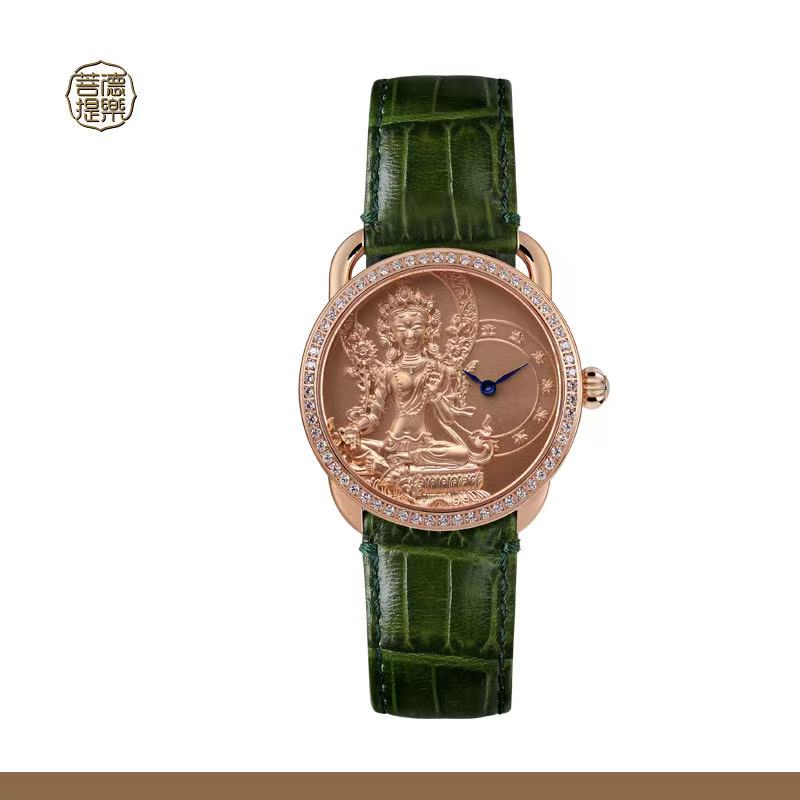 【DEJOY BODHI】Green Arya Tara Relief Watch | Buddhist Diamond Luxury Timepiece