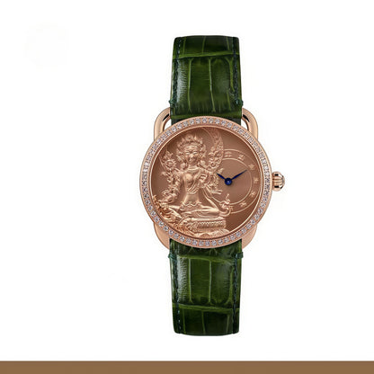 【DEJOY BODHI】Green Arya Tara Relief Watch | Buddhist Diamond Luxury Timepiece