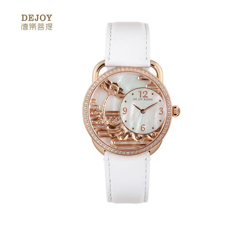 【DEJOY BODHI】Lotus Mother of Pearl Embossed Watch | Buddhist Luxury Timepiece