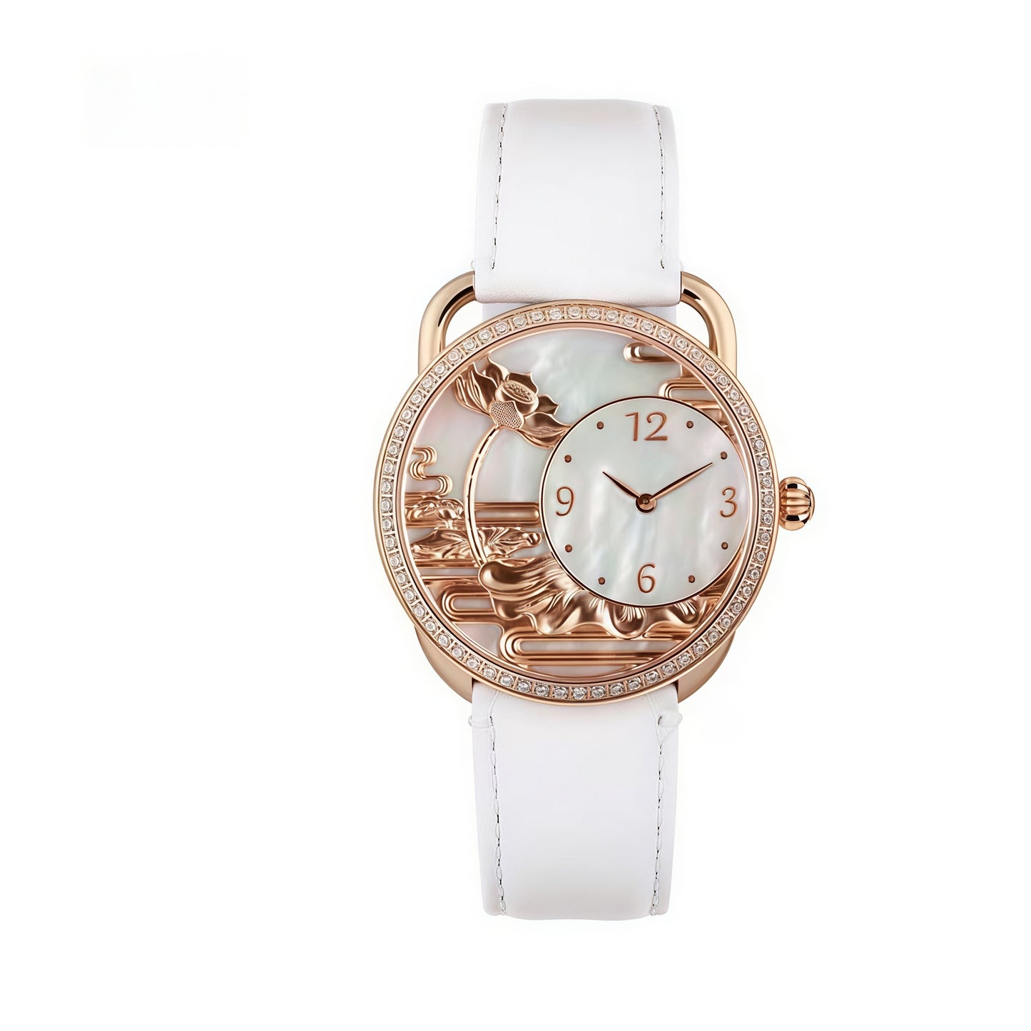 【DEJOY BODHI】Lotus Mother of Pearl Embossed Watch | Buddhist Luxury Timepiece
