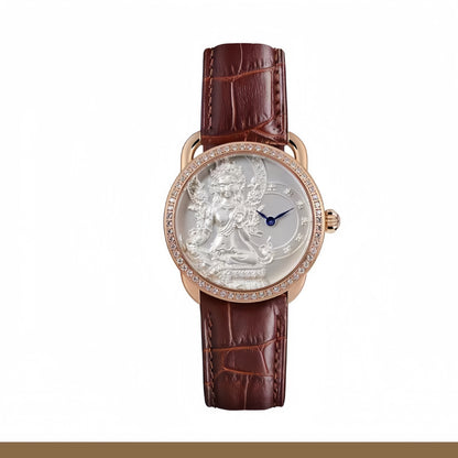 【DEJOY BODHI】38mm Green Arya Tara Relief Watch | Buddhist Women's Luxury Timepiece