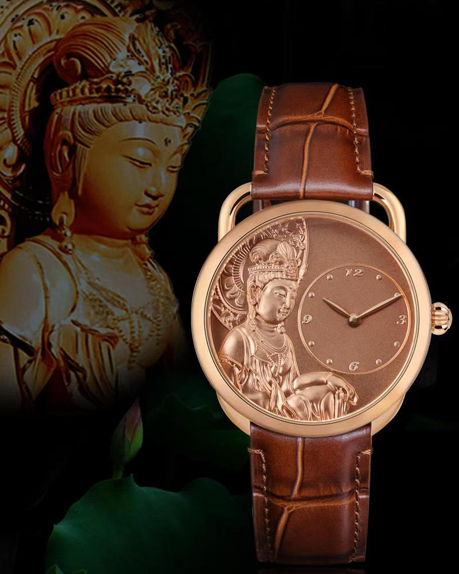 【DEJOY BODHI】Kwan Yin Relief Watch Silver & Gold | Buddhist Luxury Timepiece