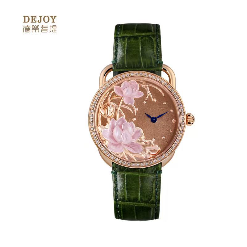 【DEJOY BODHI】Double Lotus Mother of Pearl Relief Watch | Buddhist Luxury Timepiece