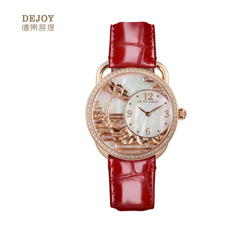 【DEJOY BODHI】Lotus Mother of Pearl Embossed Watch | Buddhist Luxury Timepiece