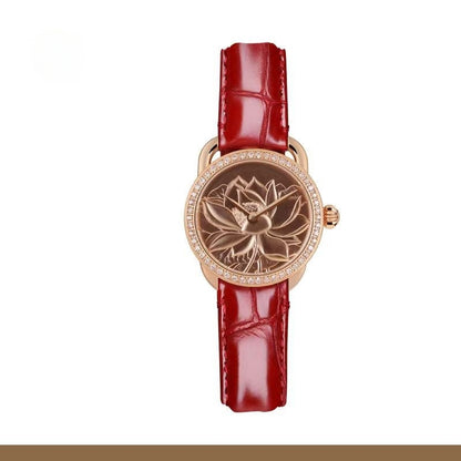 【DEJOY BODHI】27mm Lotus Relief Watch | Buddhist Women's Luxury Timepiece