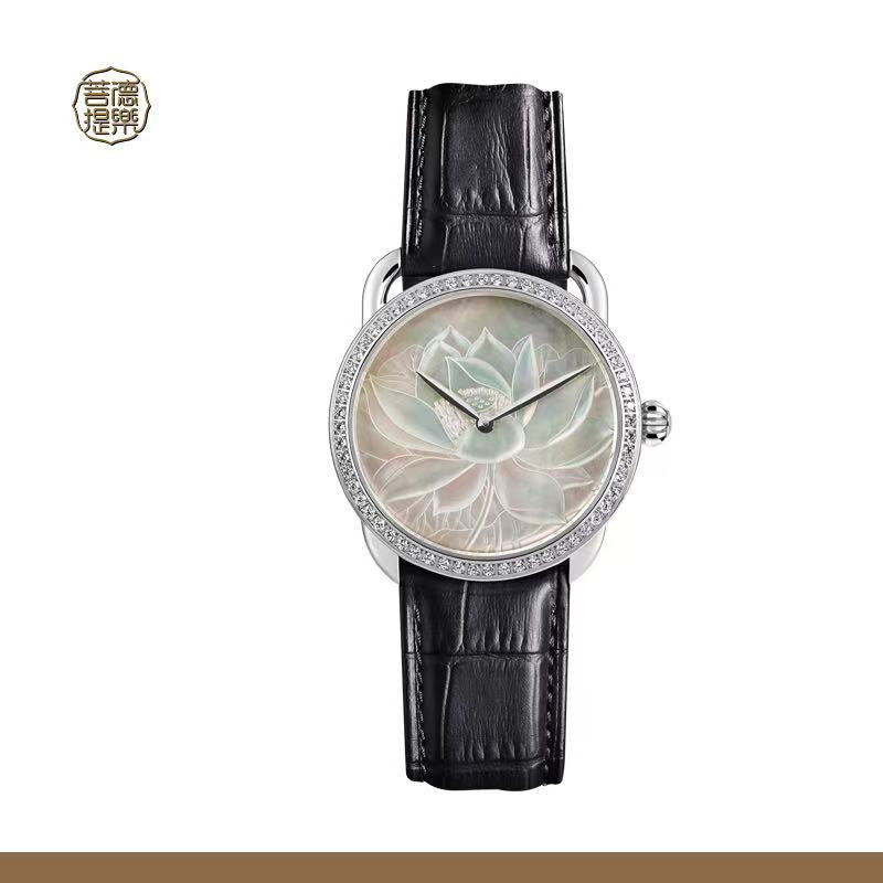 【DEJOY BODHI】38mm Lotus Mother of Pearl Relief Watch | Buddhist Luxury Timepiece
