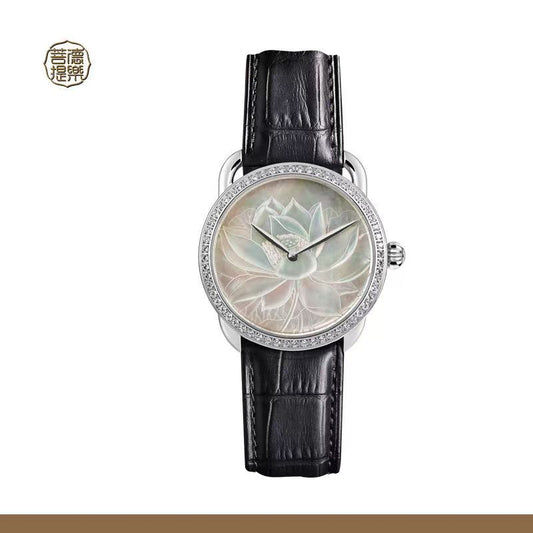 【DEJOY BODHI】38mm Lotus Mother of Pearl Relief Watch | Buddhist Luxury Timepiece