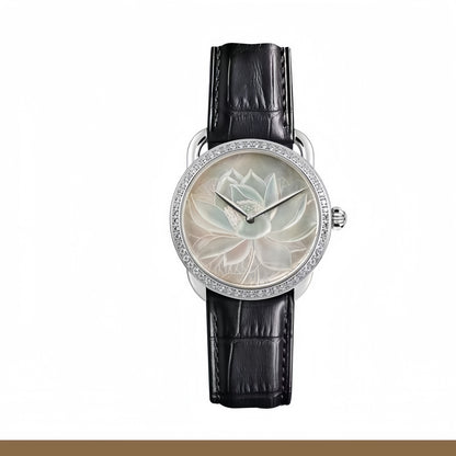 【DEJOY BODHI】38mm Lotus Mother of Pearl Relief Watch | Buddhist Luxury Timepiece