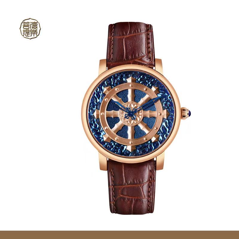 【DEJOY BODHI】45mm Golden Dharma Wheel Mechanical Watch | Buddhist Eight Auspicious Luxury