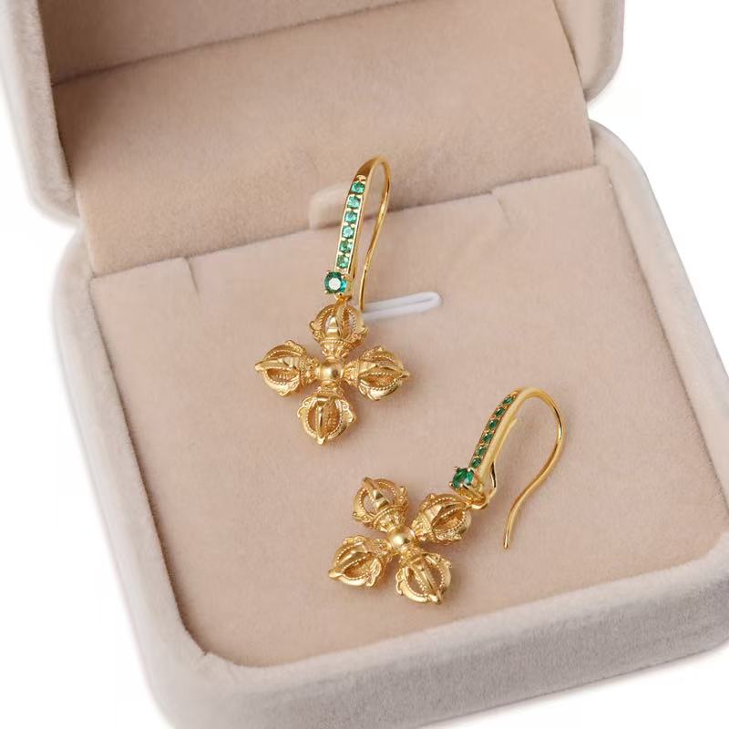 Vajra Pestle Amulet Earrings | Premium Buddhist Sacred Jewelry