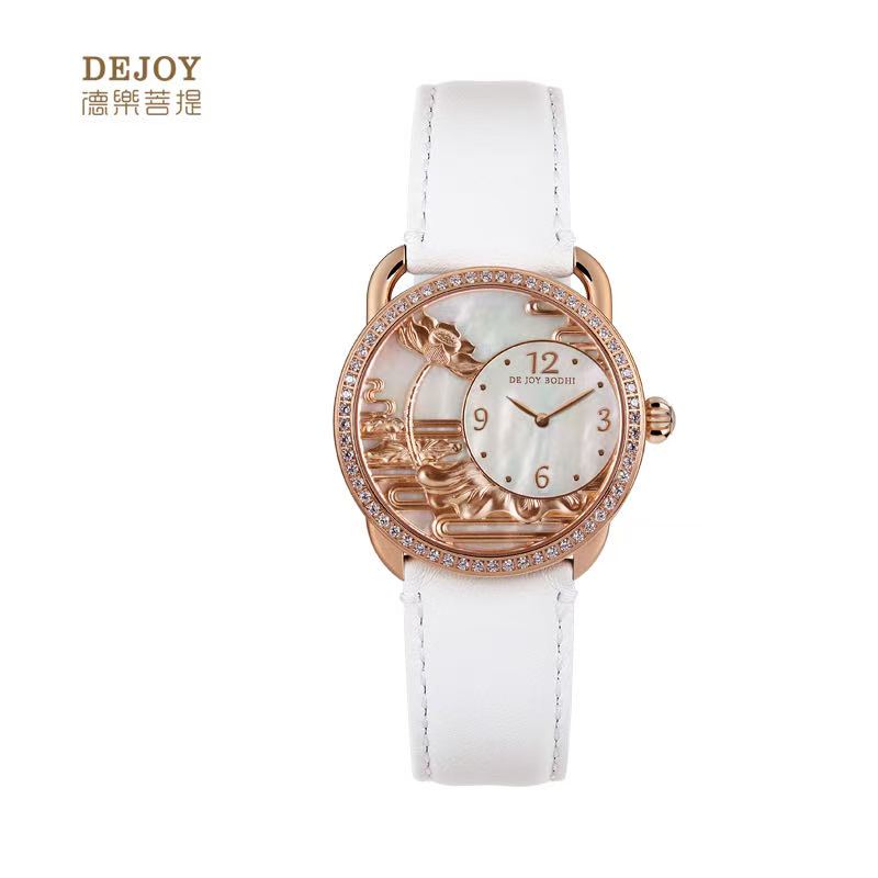 【DEJOY BODHI】Lotus Mother of Pearl Embossed Watch | Buddhist Luxury Timepiece