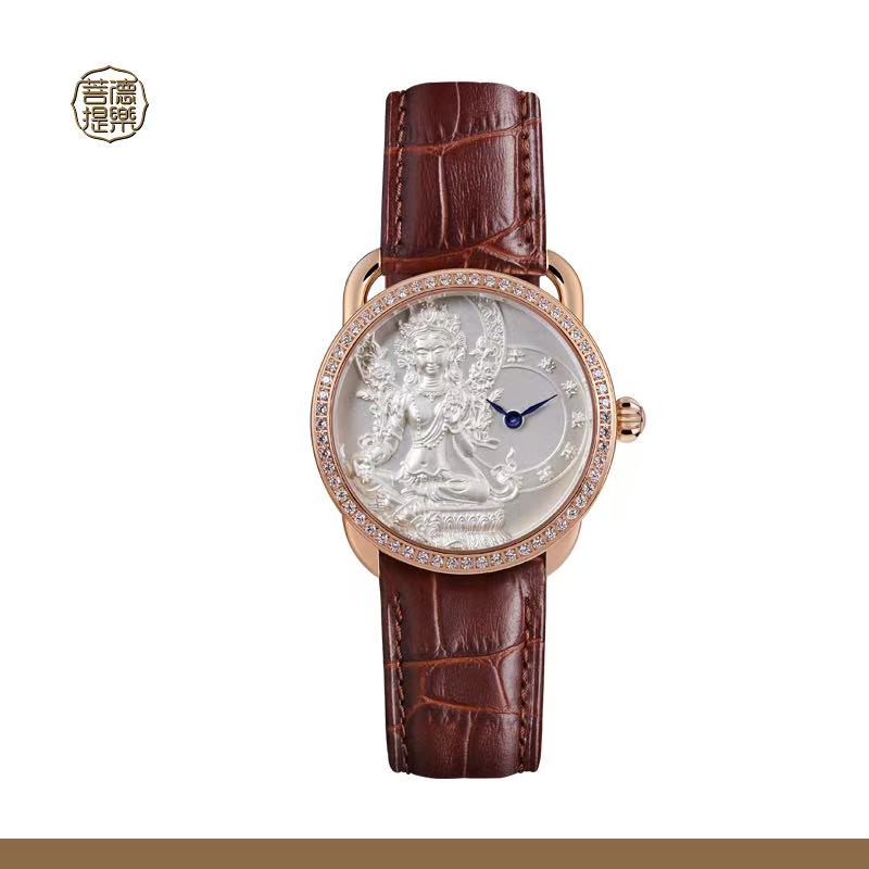 【DEJOY BODHI】38mm Green Arya Tara Relief Watch | Buddhist Women's Luxury Timepiece