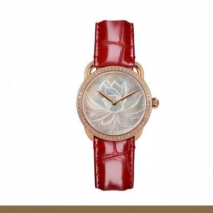 【DEJOY BODHI】38mm Lotus Mother of Pearl Relief Watch | Buddhist Luxury Timepiece