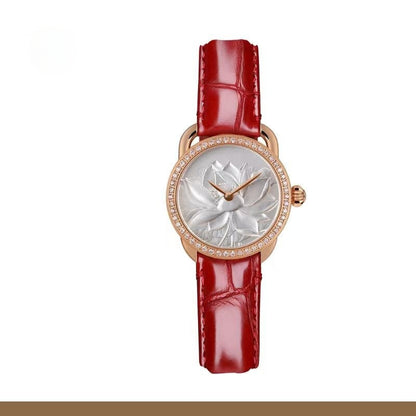 【DEJOY BODHI】27mm Lotus Relief Watch | Buddhist Women's Luxury Timepiece