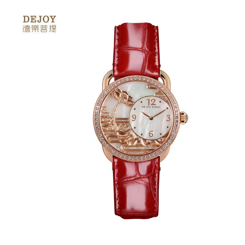 【DEJOY BODHI】Lotus Mother of Pearl Embossed Watch | Buddhist Luxury Timepiece