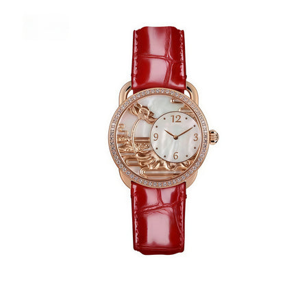 【DEJOY BODHI】Lotus Mother of Pearl Embossed Watch | Buddhist Luxury Timepiece