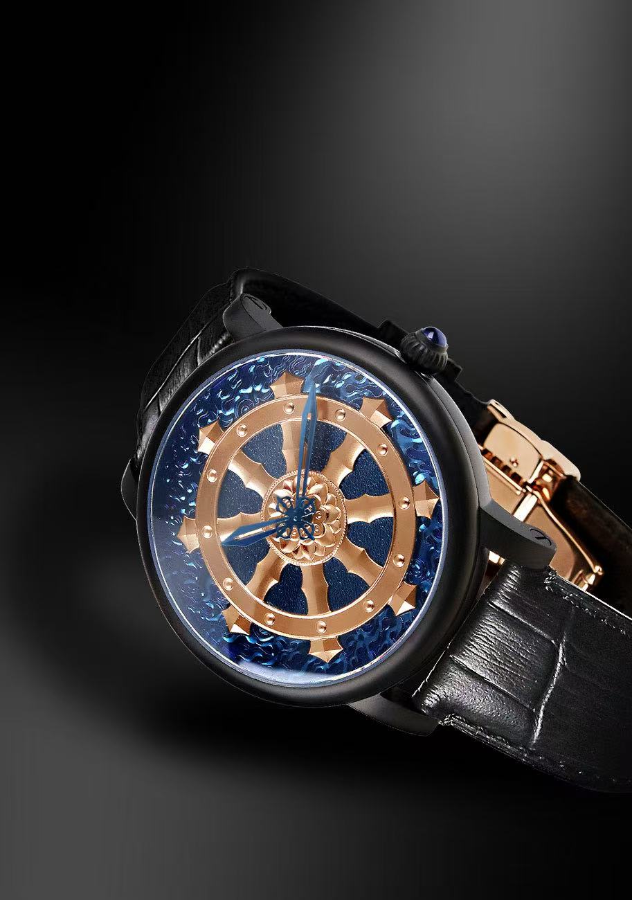 【DEJOY BODHI】45mm Golden Dharma Wheel Mechanical Watch | Buddhist Eight Auspicious Luxury