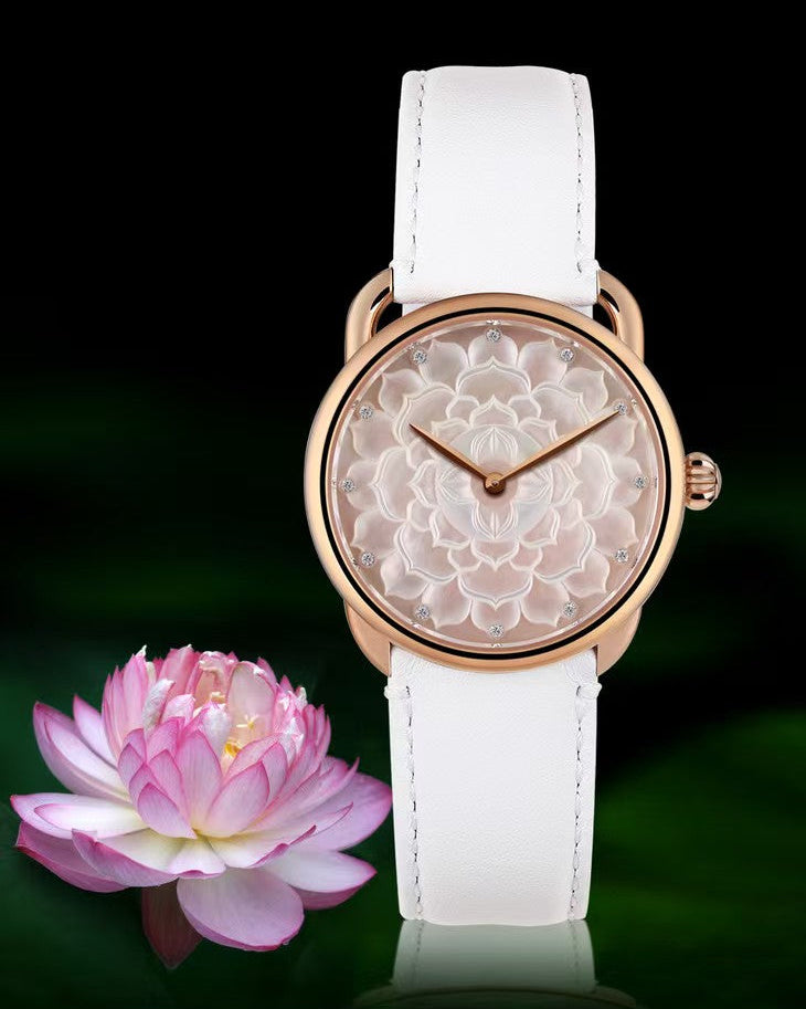 【DEJOY BODHI】38mm Thousand Layer Lotus Mother of Pearl Relief Watch | Buddhist Luxury Timepiece