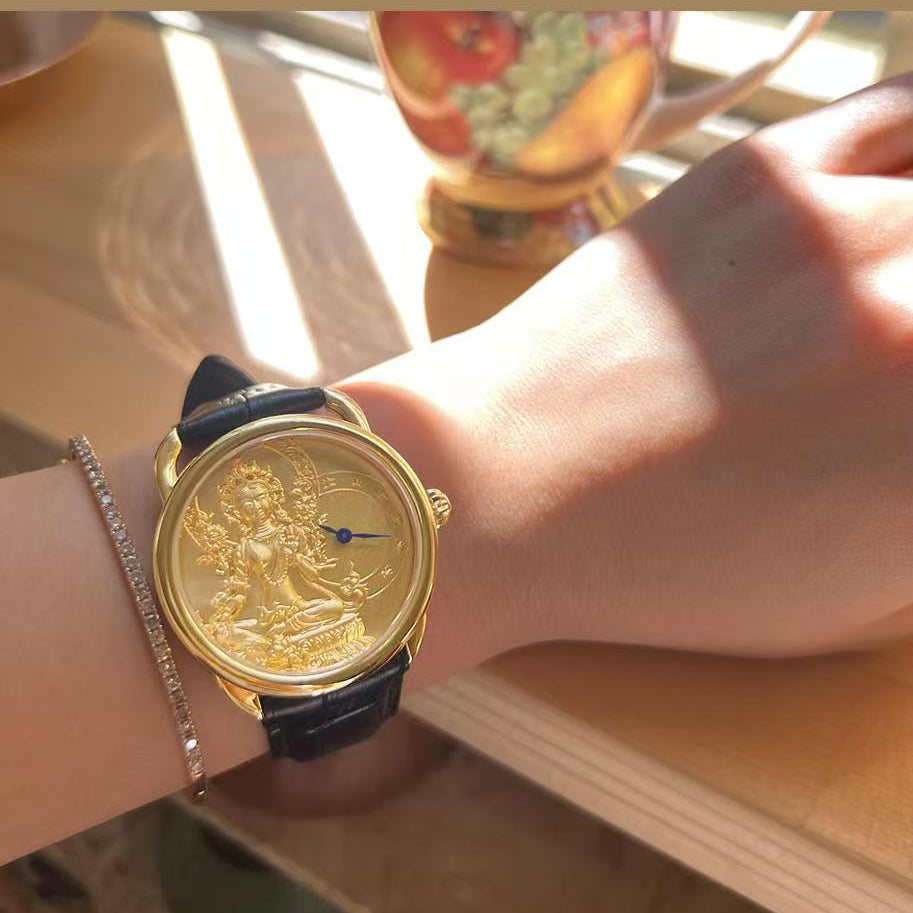 【DEJOY BODHI】Green Arya Tara Relief Watch | Buddhist Luxury Timepiece