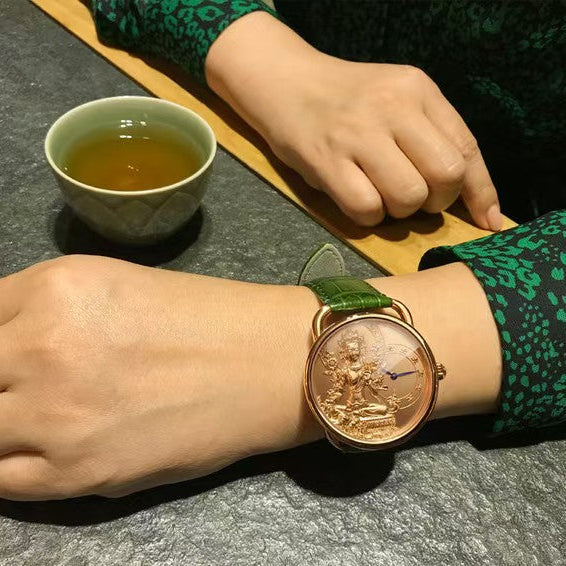 【DEJOY BODHI】Green Arya Tara Relief Watch | Buddhist Diamond Luxury Timepiece