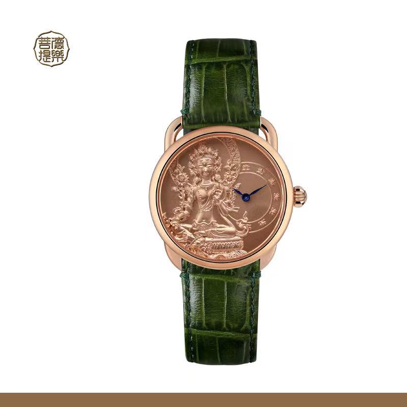 【DEJOY BODHI】Green Arya Tara Relief Watch | Buddhist Diamond Luxury Timepiece