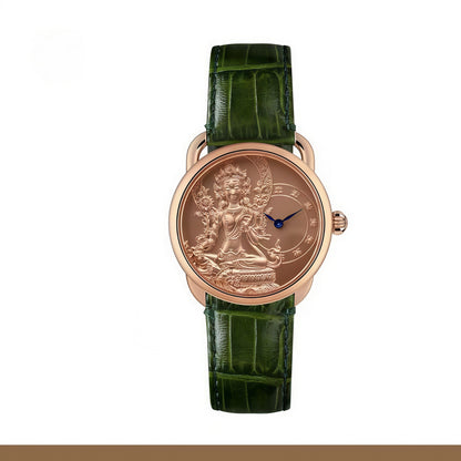 【DEJOY BODHI】Green Arya Tara Relief Watch | Buddhist Diamond Luxury Timepiece