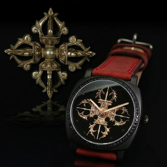 Buddha Hour 42mm Crossed Vajra Mechanical Watch – Buddhist dharma luxury collector's timepiece, Miyota automatic movement, sapphire crystal, 5ATM