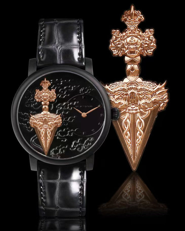 【DEJOY BODHI】45mm Phurba Vajra Relief Watch | Tantric Buddhist Luxury Timepiece