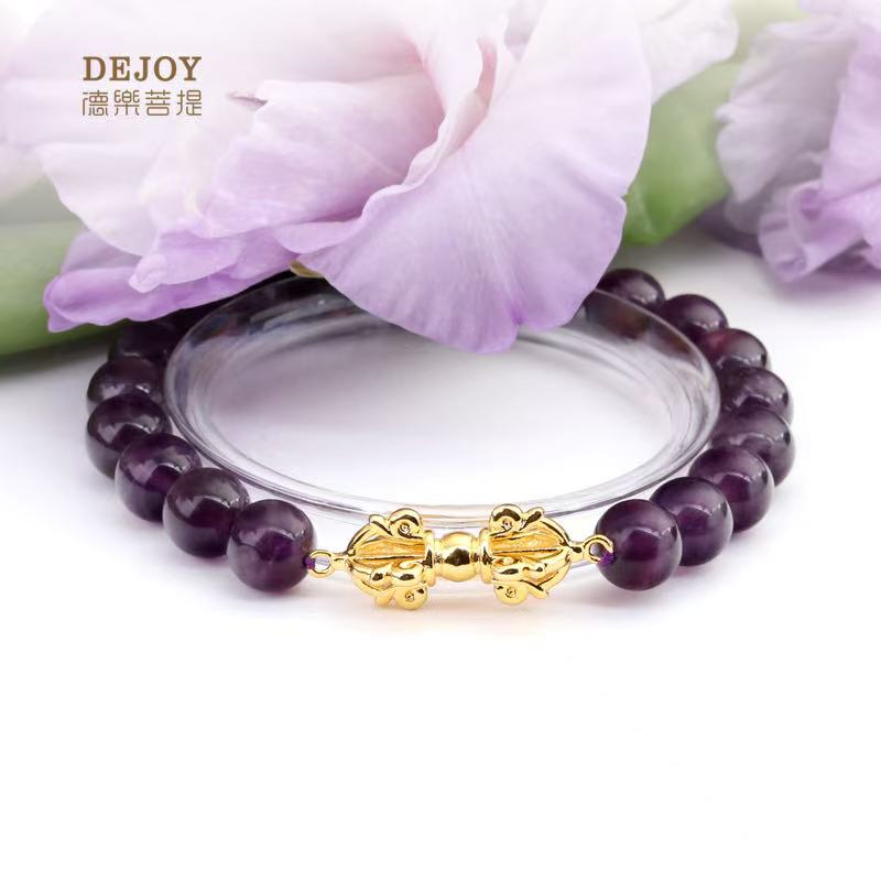 Amethyst Vajra Pestle Amulet Bracelet | Buddhist Gemstone Jewelry