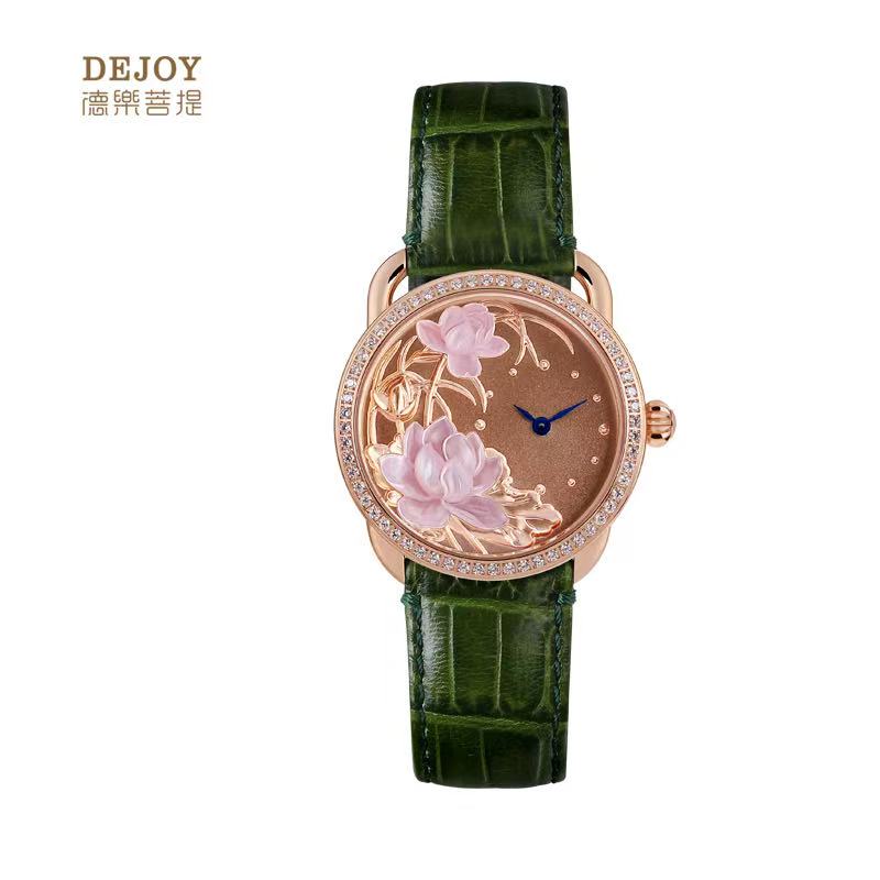 【DEJOY BODHI】Double Lotus Mother of Pearl Relief Watch | Buddhist Luxury Timepiece