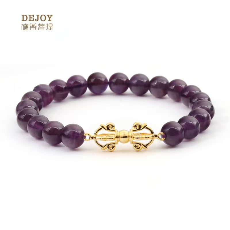 Amethyst Vajra Pestle Amulet Bracelet | Buddhist Gemstone Jewelry