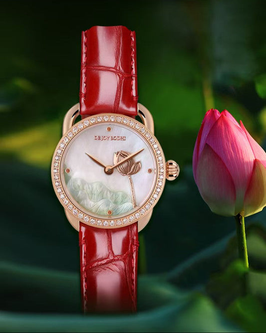 【DEJOY BODHI】27mm Solitary Lotus Relief Watch | Buddhist Women's Luxury Timepiece