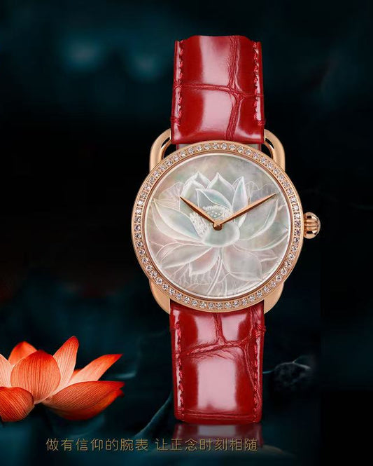 【DEJOY BODHI】38mm Lotus Mother of Pearl Relief Watch | Buddhist Luxury Timepiece