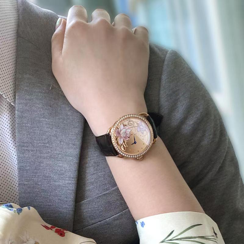 【DEJOY BODHI】Double Lotus Mother of Pearl Relief Watch | Buddhist Luxury Timepiece