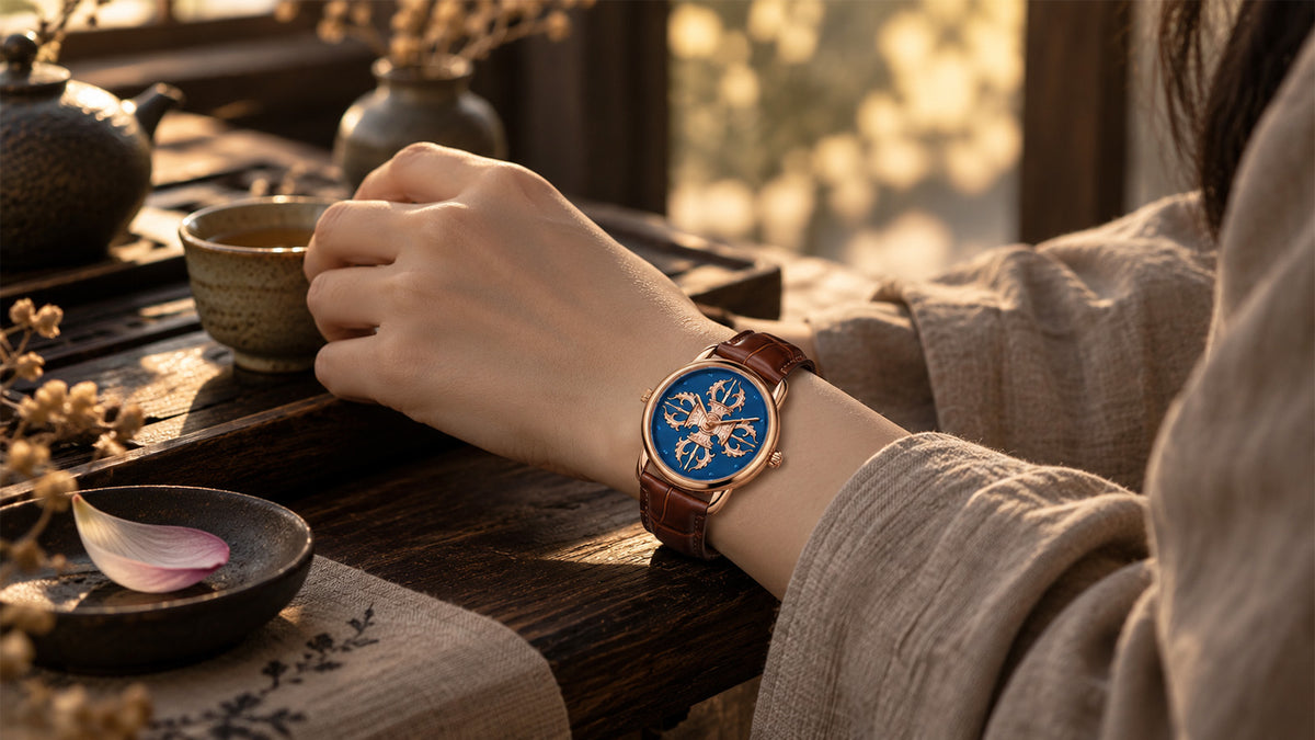 BuddhaHour watch worn as a daily reminder of time and awareness