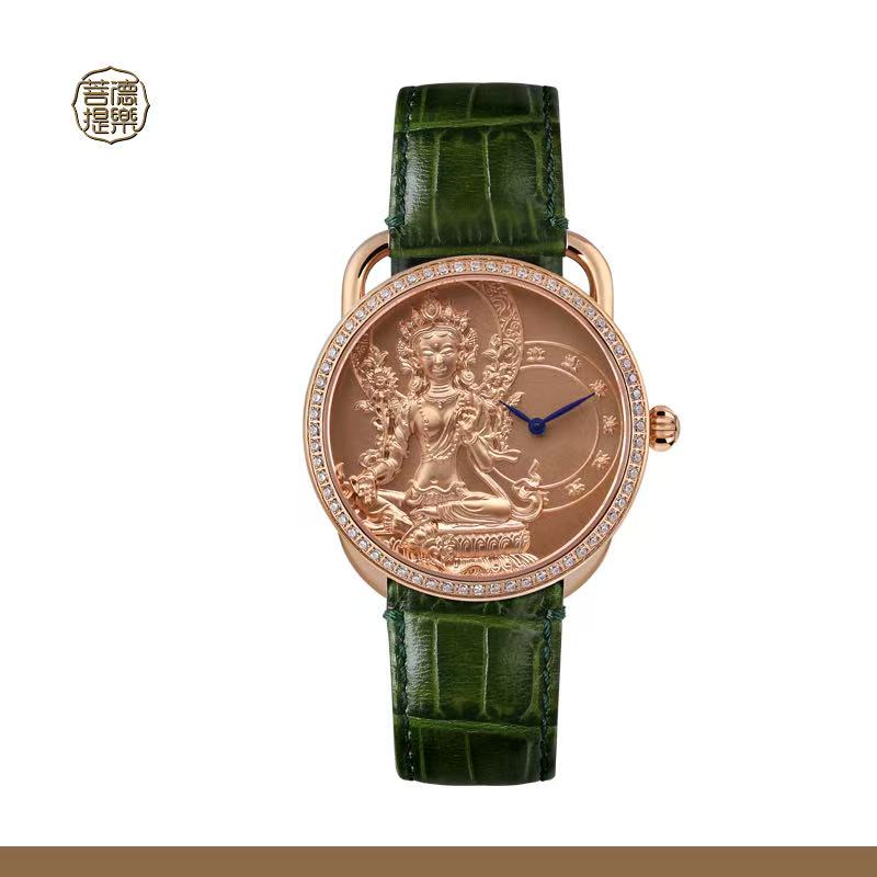 【DEJOY BODHI】Green Arya Tara Relief Watch | Buddhist Diamond Luxury Timepiece