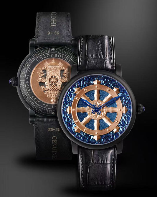 【DEJOY BODHI】45mm Golden Dharma Wheel Mechanical Watch | Buddhist Eight Auspicious Luxury