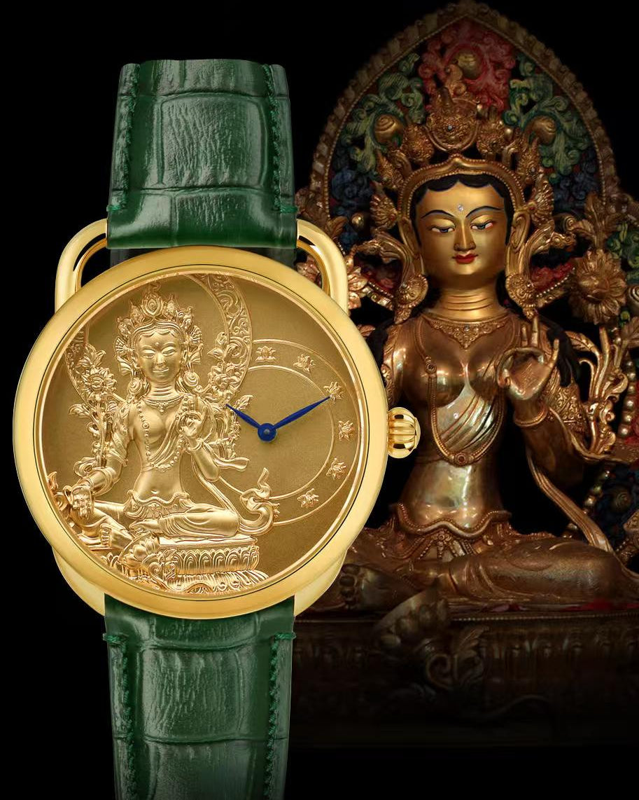 【DEJOY BODHI】Green Arya Tara Relief Watch | Buddhist Luxury Timepiece