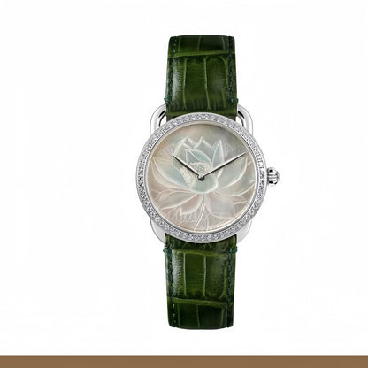 【DEJOY BODHI】38mm Lotus Mother of Pearl Relief Watch | Buddhist Luxury Timepiece