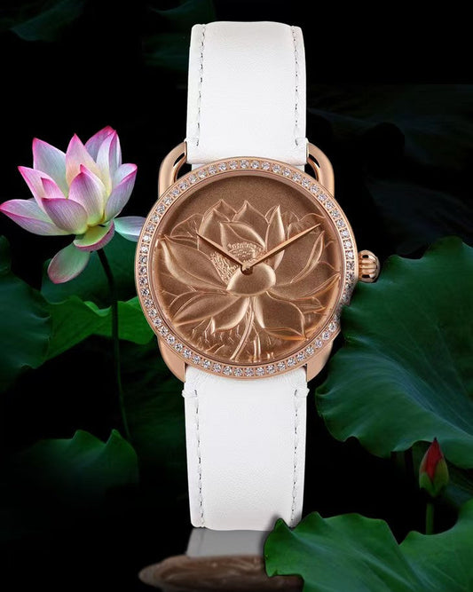 【DEJOY BODHI】38mm Lotus Relief Watch | Buddhist Women's Luxury Timepiece