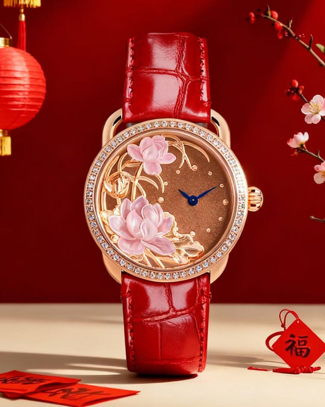 【DEJOY BODHI】Double Lotus Mother of Pearl Relief Watch | Buddhist Luxury Timepiece