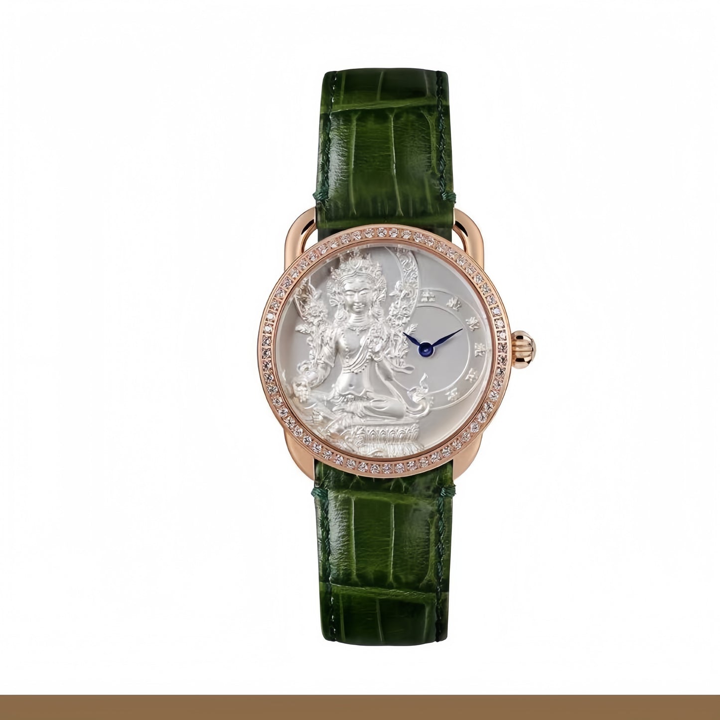 【DEJOY BODHI】38mm Green Arya Tara Relief Watch | Buddhist Women's Luxury Timepiece